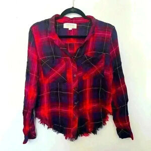 Anthropologie Cloth & Stone Frayed Hem Plaid Flannel Shirt – Size Small